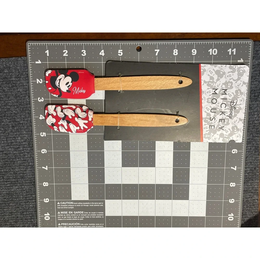 Disney Mickey Mouse 2 Piece Silicone Spatula Set Red Wood Handles New